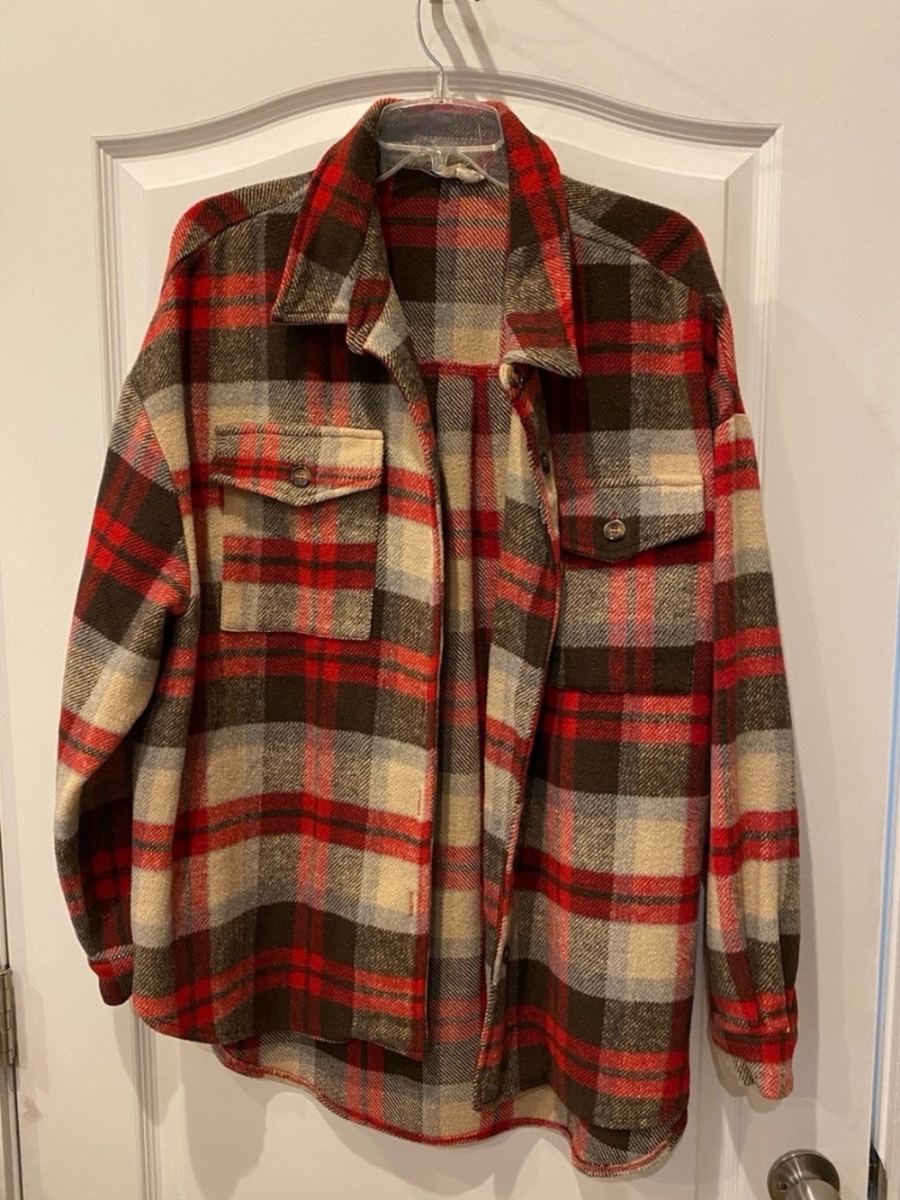 BiBi Red, Brown & Cream Plaid Shirt Jacket